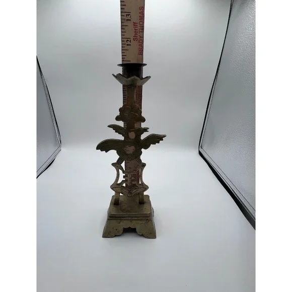 Vintage Brass Candlestick Holder Asian Inspired Bird & Floral Design Decor - Picture 11 of 12
